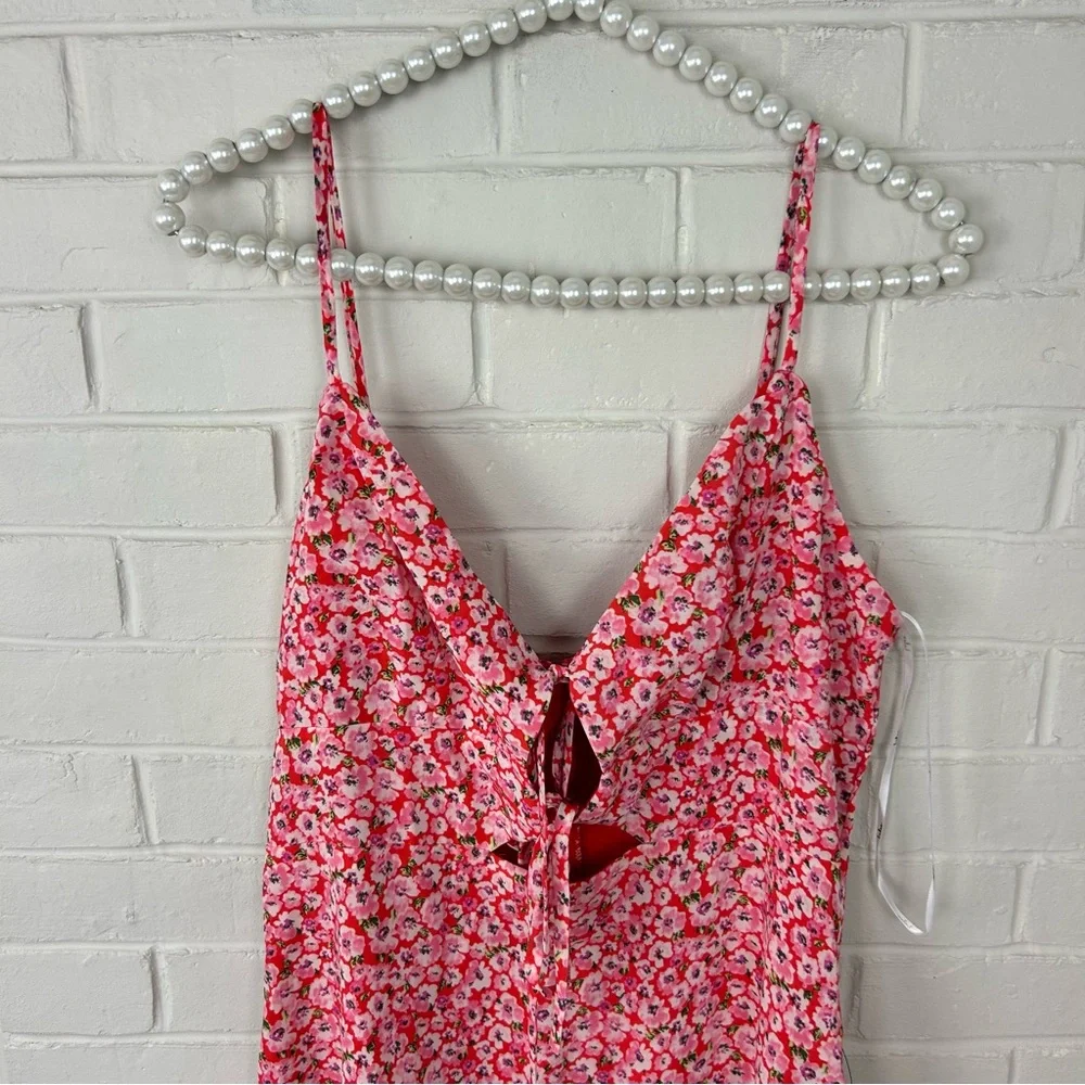 NWT Lulus Intricate Sweetness Red Floral Tie Front Sleeveless Midi Dress Size L - Picture 4 of 14